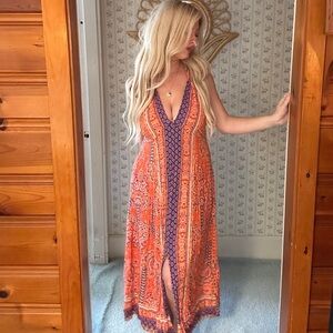 Orange and Purple Paisley Maxi Dress